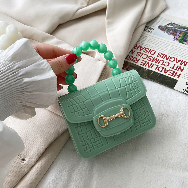 Crocodile Texture Women Girl Handbag PU Leather Makeup Lipstick Small Tote Bag with Beads Tote Handle Crocodile Texture Women Girl Handbag PU Leather Makeup Lipstick Small Tote Bag with Beads Tote Handle